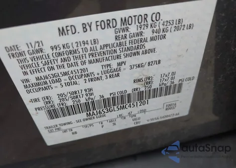 2021 Ford Ecosport Se z USA, uszkodzony, nr VIN MAJ6S3GL5MC451201